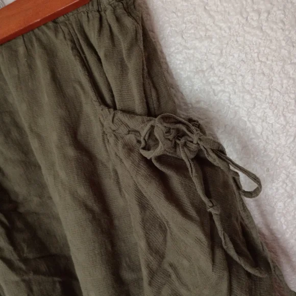 Staring At The Stars Olive Green Women's Skirt Boho Hippie Retro Flowing S Ties - Picture 5 of 7
